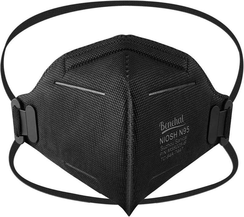 benehal NIOSH Approved N95 Face Masks Particulate Respirators, Pack of 25 N95 Masks, Individually Wrapped, Black - Image 1